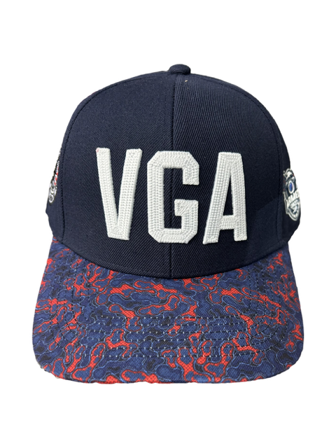 Navy Hat W/ White Lettering Camo Bill
