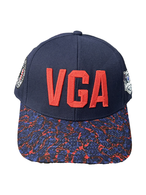 Navy Hat W/ Red Lettering Camo Bill