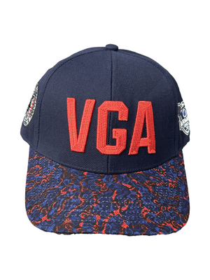 Navy Hat W/ Red Lettering Camo Bill